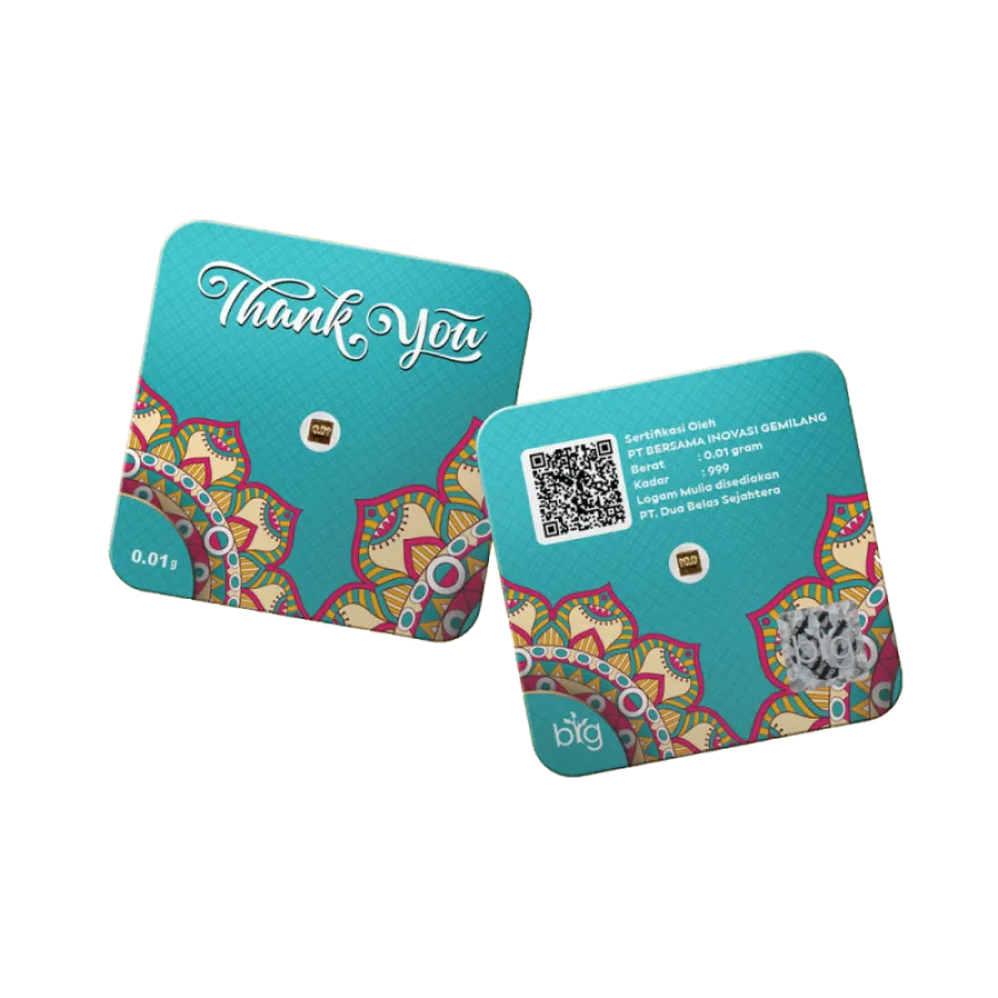 Lingot en or pur 0,01g 24K "Thank You" Turquoise